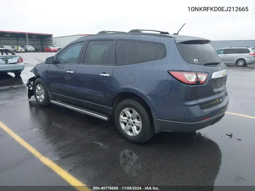 2014 Chevrolet Traverse Ls VIN: 1GNKRFKD0EJ212665 Lot: 40776500