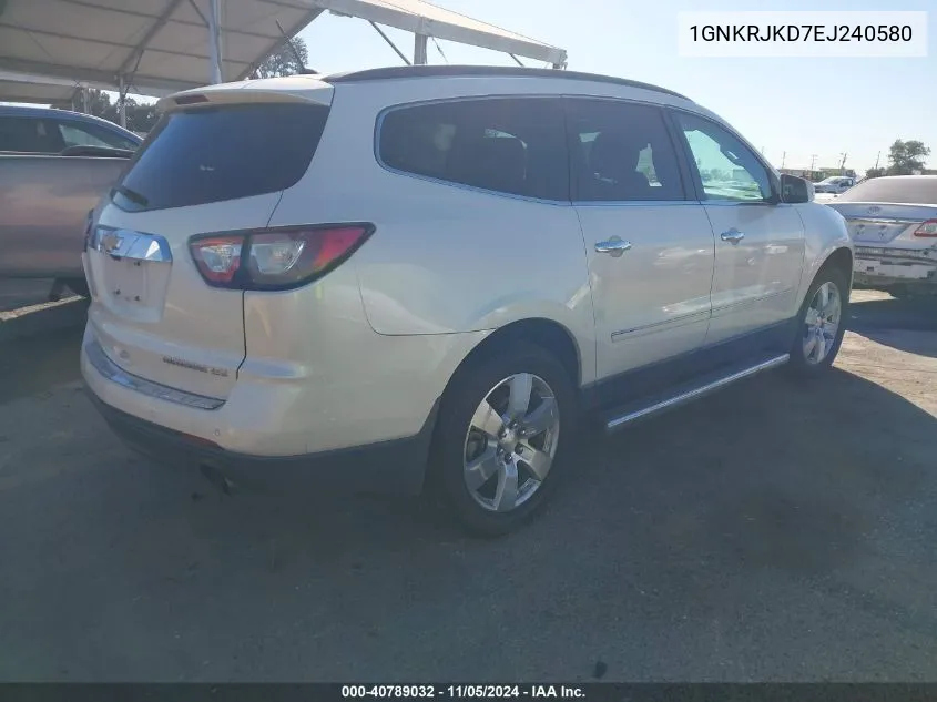 2014 Chevrolet Traverse Ltz VIN: 1GNKRJKD7EJ240580 Lot: 40789032