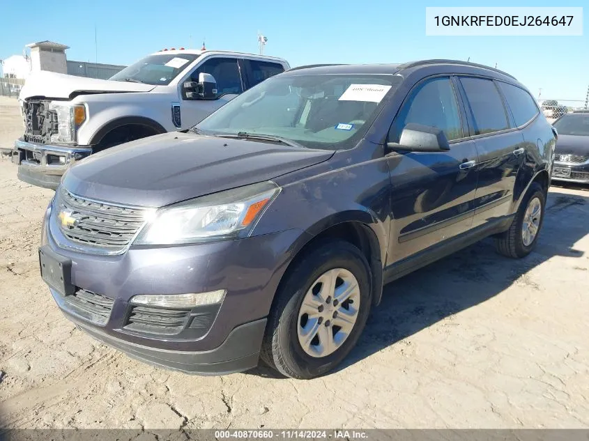 2014 Chevrolet Traverse Ls VIN: 1GNKRFED0EJ264647 Lot: 40870660