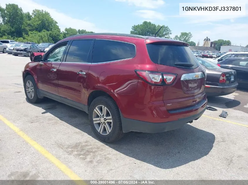 2015 Chevrolet Traverse 2Lt VIN: 1GNKVHKD3FJ337801 Lot: 39801496