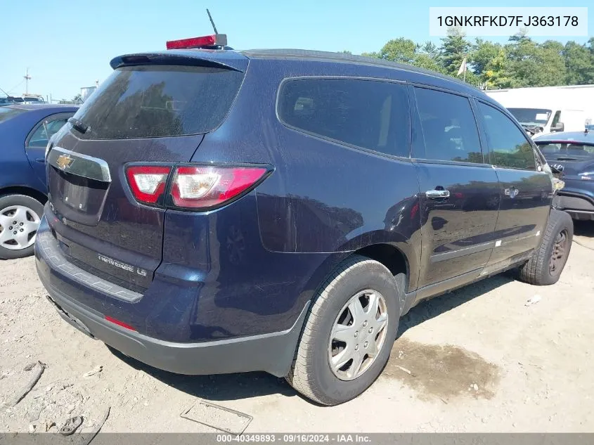 2015 Chevrolet Traverse Ls VIN: 1GNKRFKD7FJ363178 Lot: 40349893