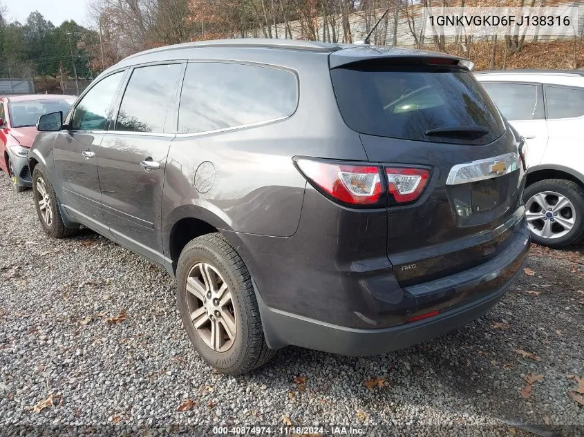 2015 Chevrolet Traverse 1Lt VIN: 1GNKVGKD6FJ138316 Lot: 40874974