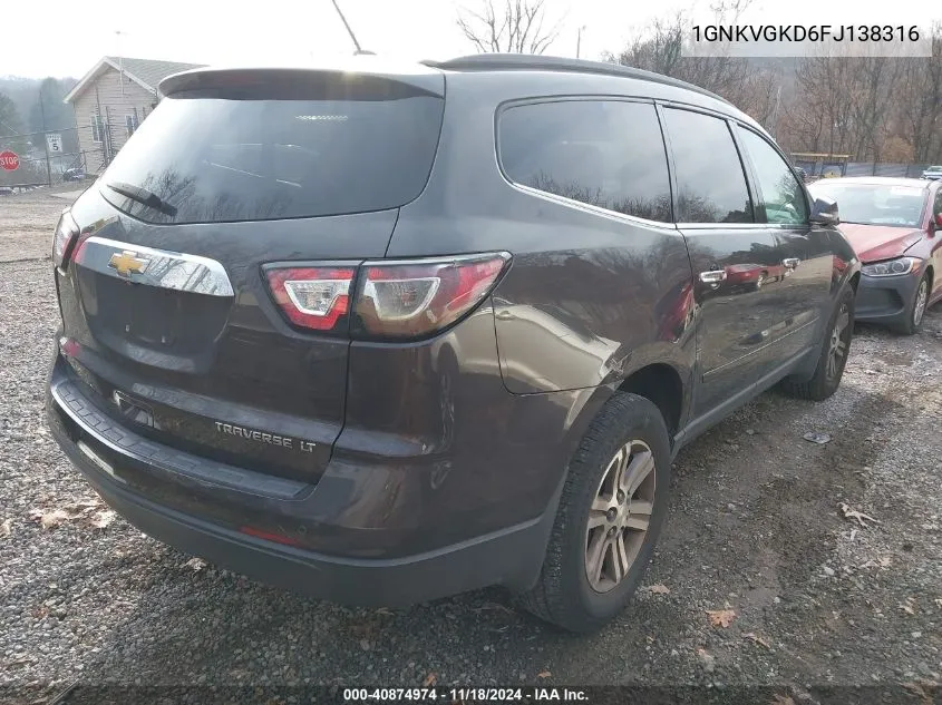 2015 Chevrolet Traverse 1Lt VIN: 1GNKVGKD6FJ138316 Lot: 40874974