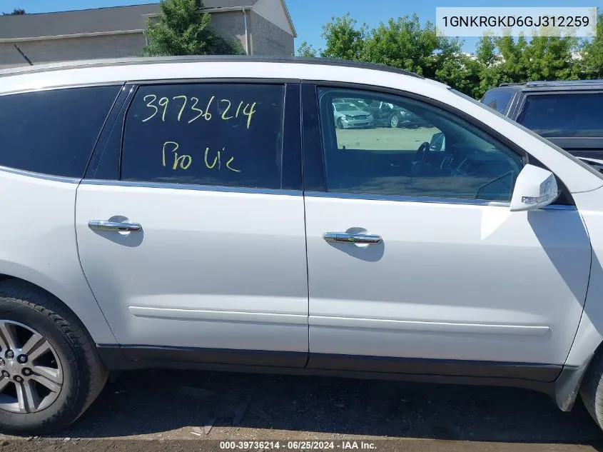 2016 Chevrolet Traverse 1Lt VIN: 1GNKRGKD6GJ312259 Lot: 39736214