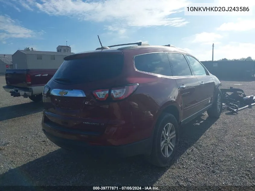 2016 Chevrolet Traverse 2Lt VIN: 1GNKVHKD2GJ243586 Lot: 39777871