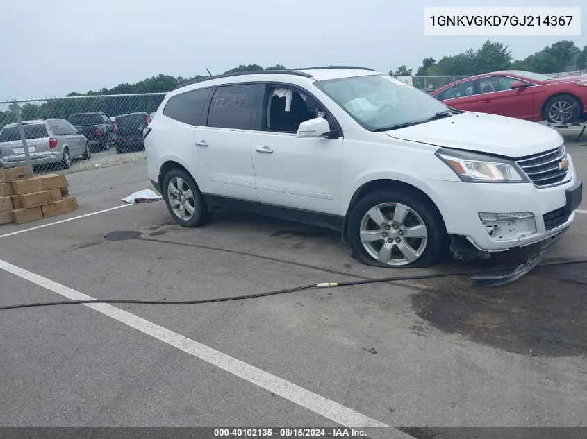 2016 Chevrolet Traverse 1Lt VIN: 1GNKVGKD7GJ214367 Lot: 40102135