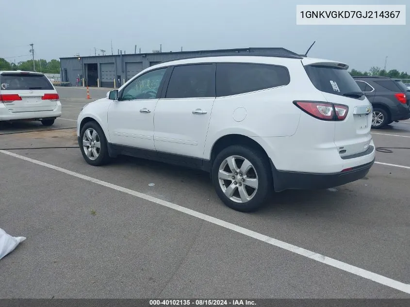 2016 Chevrolet Traverse 1Lt VIN: 1GNKVGKD7GJ214367 Lot: 40102135