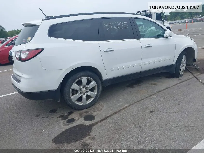 2016 Chevrolet Traverse 1Lt VIN: 1GNKVGKD7GJ214367 Lot: 40102135