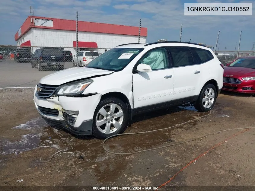 2016 Chevrolet Traverse Lt VIN: 1GNKRGKD1GJ340552 Lot: 40313401