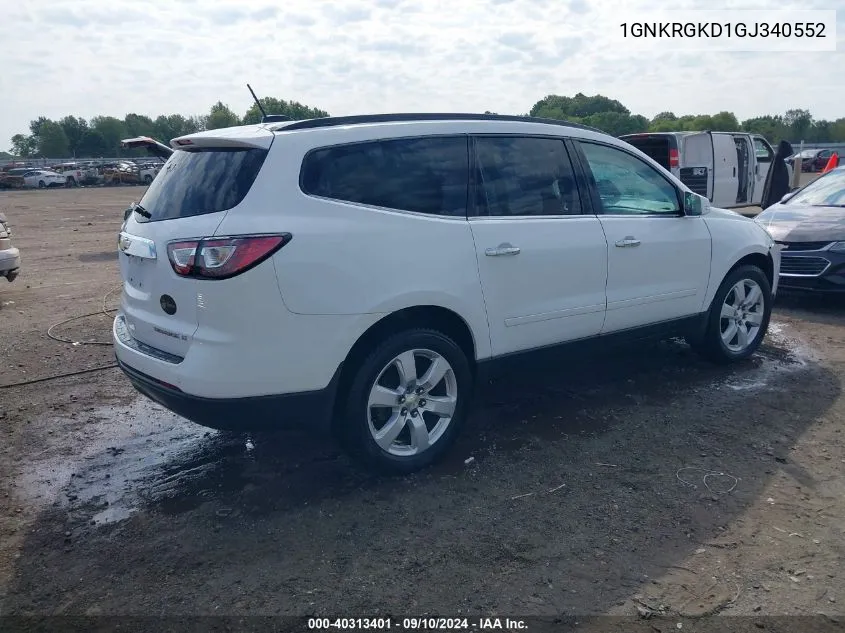 2016 Chevrolet Traverse Lt VIN: 1GNKRGKD1GJ340552 Lot: 40313401