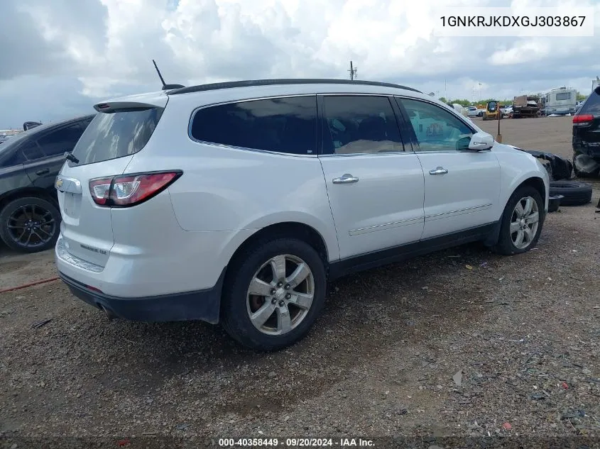 2016 Chevrolet Traverse Ltz VIN: 1GNKRJKDXGJ303867 Lot: 40358449