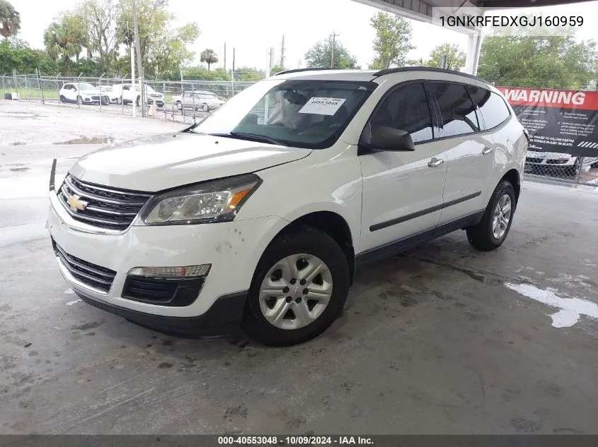 2016 Chevrolet Traverse Ls VIN: 1GNKRFEDXGJ160959 Lot: 40553048