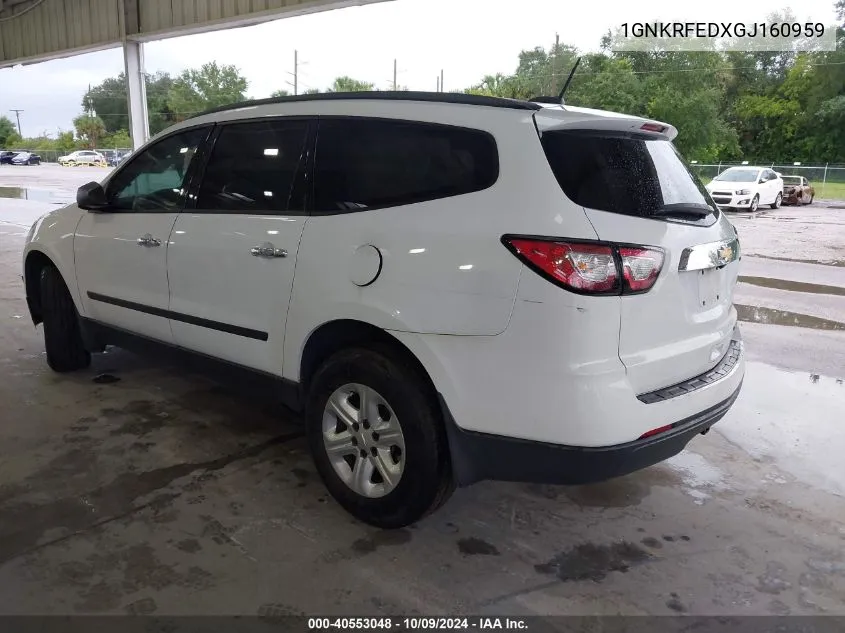 2016 Chevrolet Traverse Ls VIN: 1GNKRFEDXGJ160959 Lot: 40553048