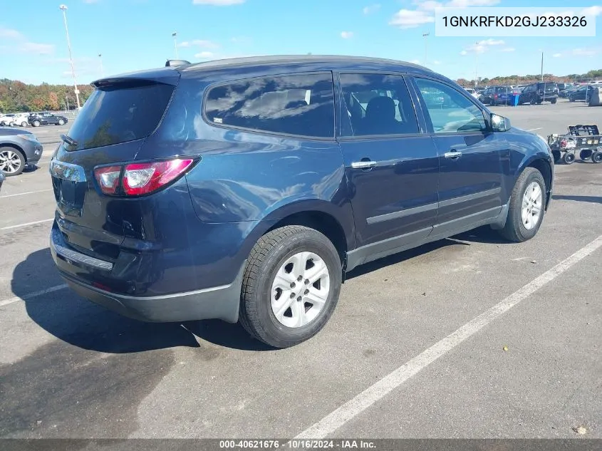 2016 Chevrolet Traverse Ls VIN: 1GNKRFKD2GJ233326 Lot: 40621676