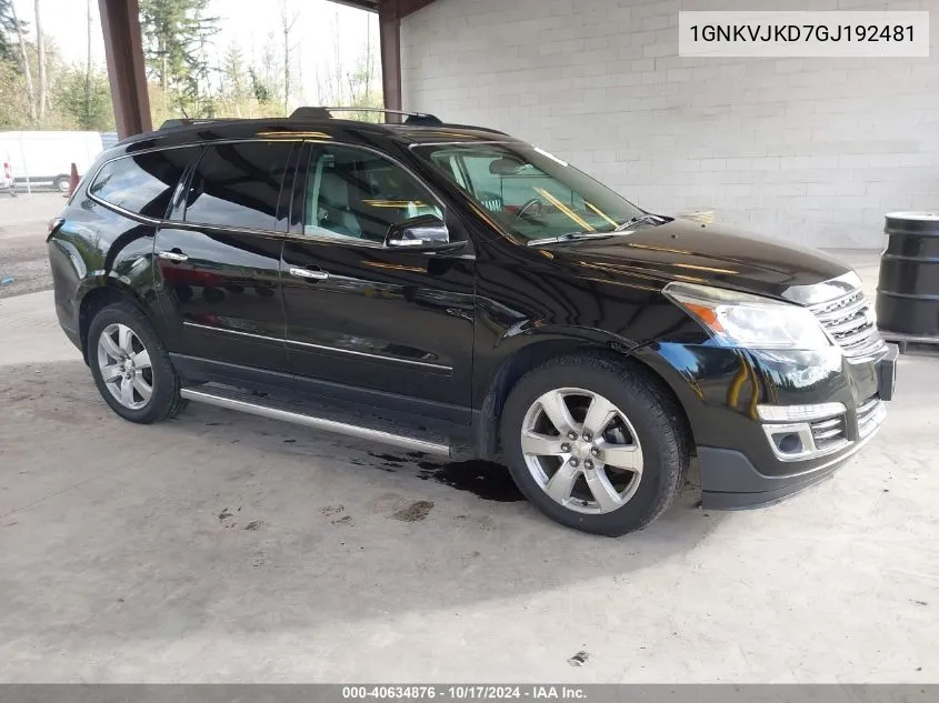 2016 Chevrolet Traverse Ltz VIN: 1GNKVJKD7GJ192481 Lot: 40634876