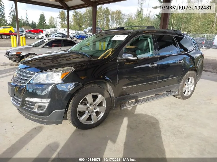 2016 Chevrolet Traverse Ltz VIN: 1GNKVJKD7GJ192481 Lot: 40634876