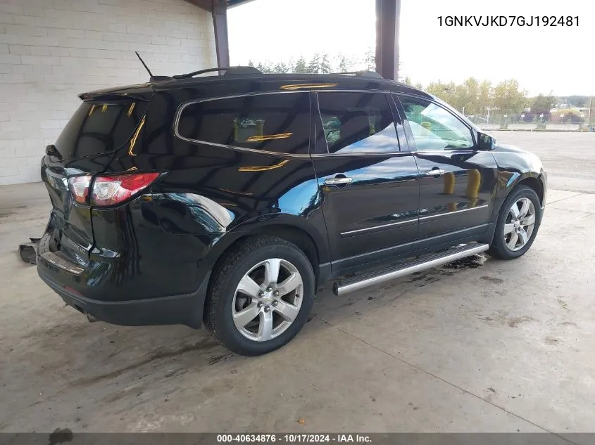 2016 Chevrolet Traverse Ltz VIN: 1GNKVJKD7GJ192481 Lot: 40634876