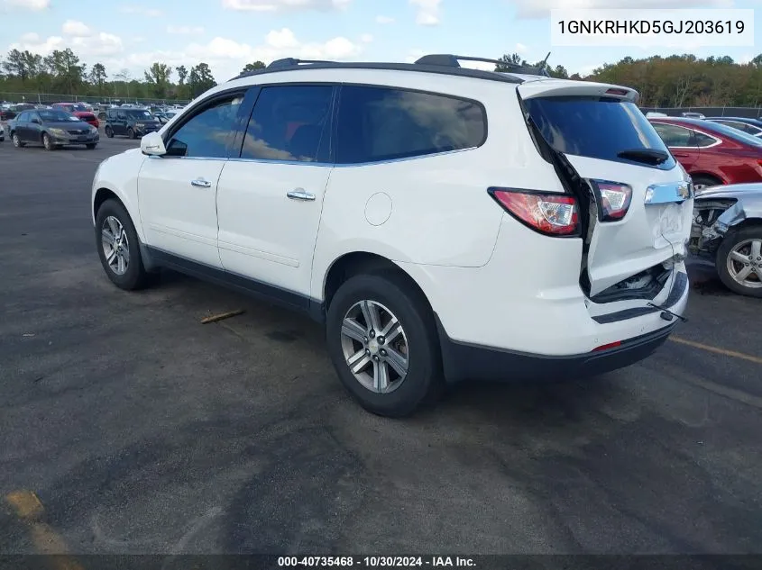 2016 Chevrolet Traverse 2Lt VIN: 1GNKRHKD5GJ203619 Lot: 40735468