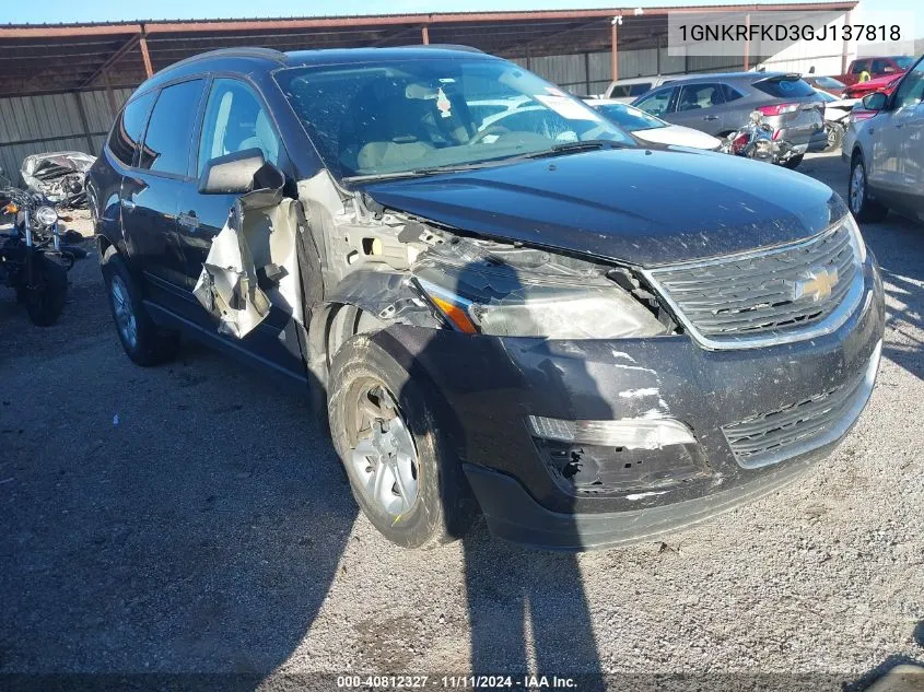 2016 Chevrolet Traverse Ls VIN: 1GNKRFKD3GJ137818 Lot: 40812327