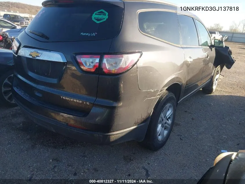 2016 Chevrolet Traverse Ls VIN: 1GNKRFKD3GJ137818 Lot: 40812327