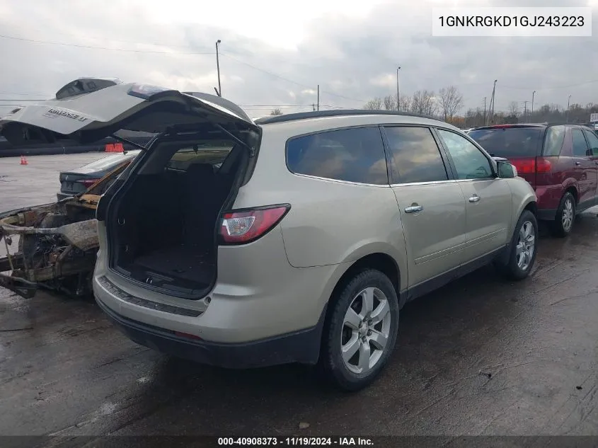 2016 Chevrolet Traverse 1Lt VIN: 1GNKRGKD1GJ243223 Lot: 40908373