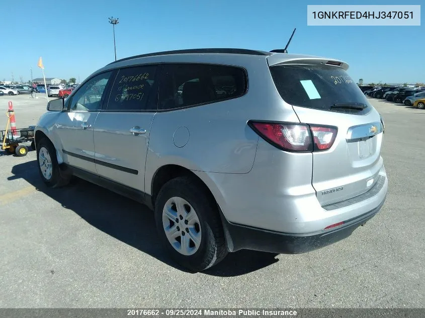 2017 Chevrolet Traverse Ls VIN: 1GNKRFED4HJ347051 Lot: 20176662