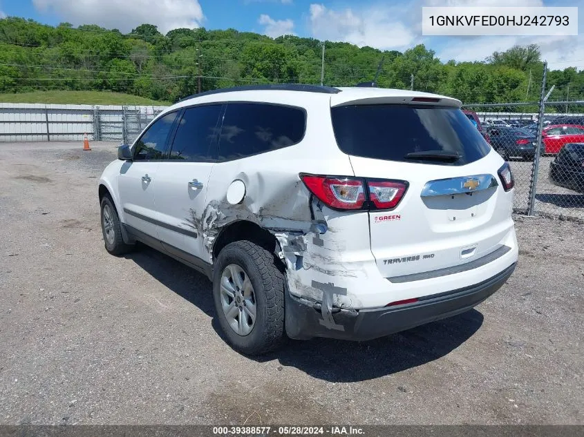 2017 Chevrolet Traverse Ls VIN: 1GNKVFED0HJ242793 Lot: 39388577