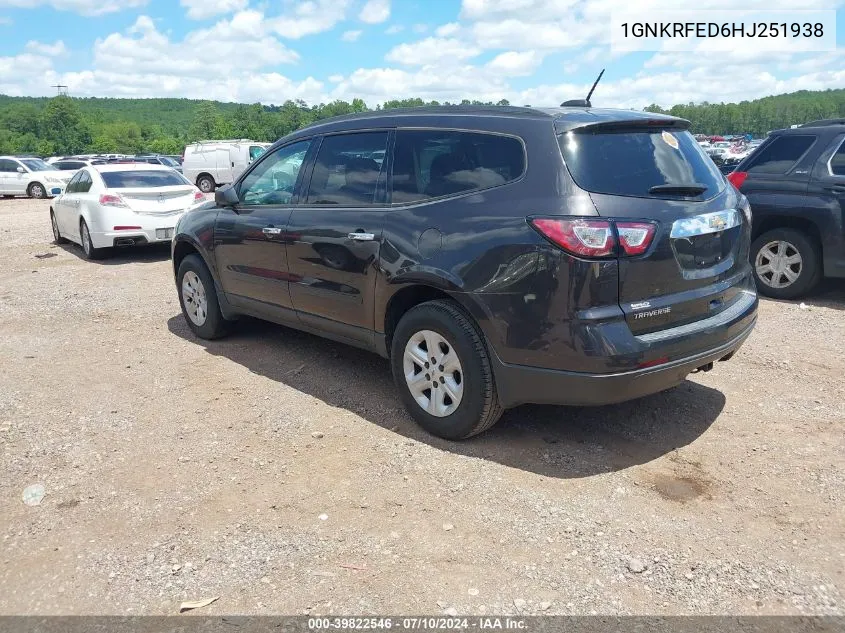 2017 Chevrolet Traverse Ls VIN: 1GNKRFED6HJ251938 Lot: 39822546