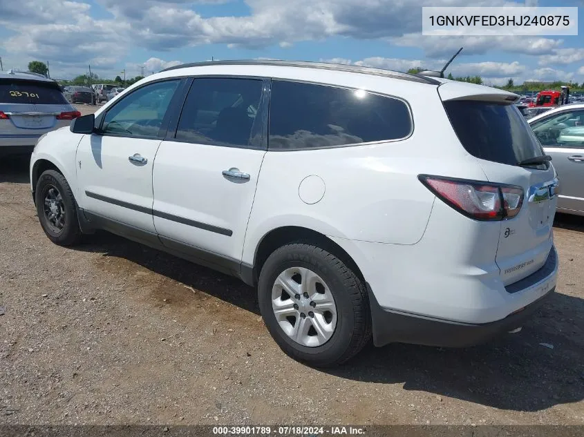 2017 Chevrolet Traverse Ls VIN: 1GNKVFED3HJ240875 Lot: 39901789