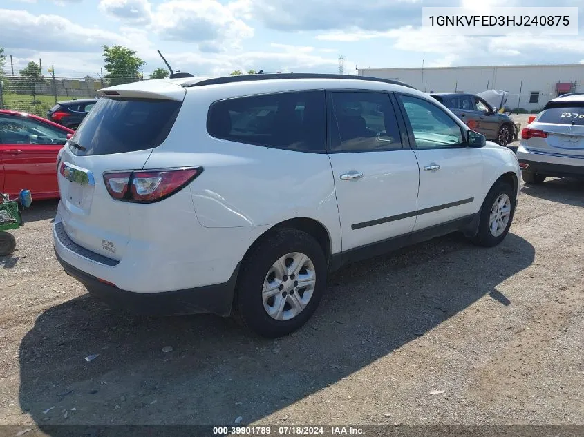 2017 Chevrolet Traverse Ls VIN: 1GNKVFED3HJ240875 Lot: 39901789