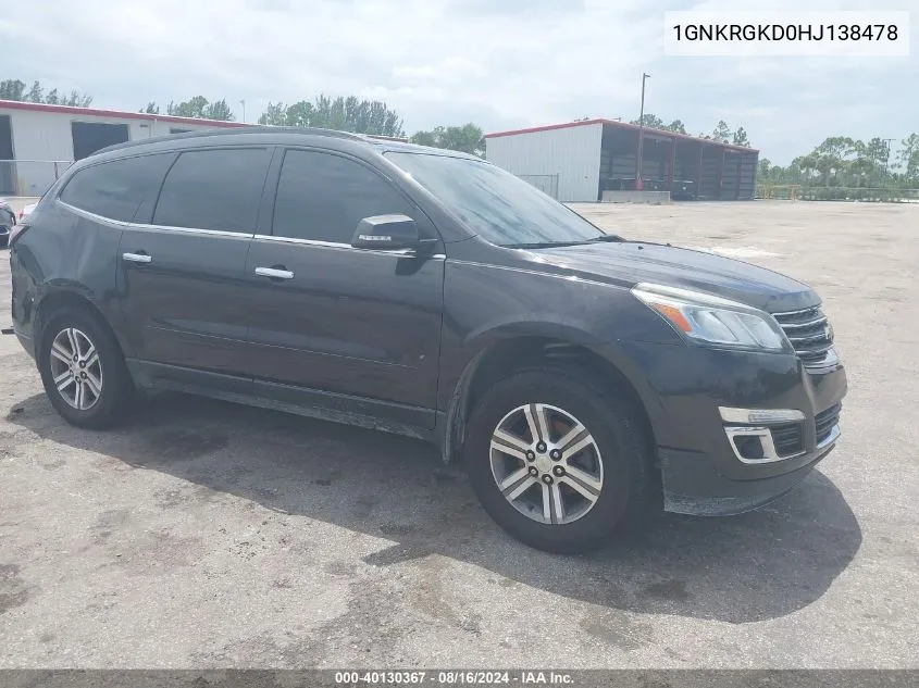 2017 Chevrolet Traverse 1Lt VIN: 1GNKRGKD0HJ138478 Lot: 40130367