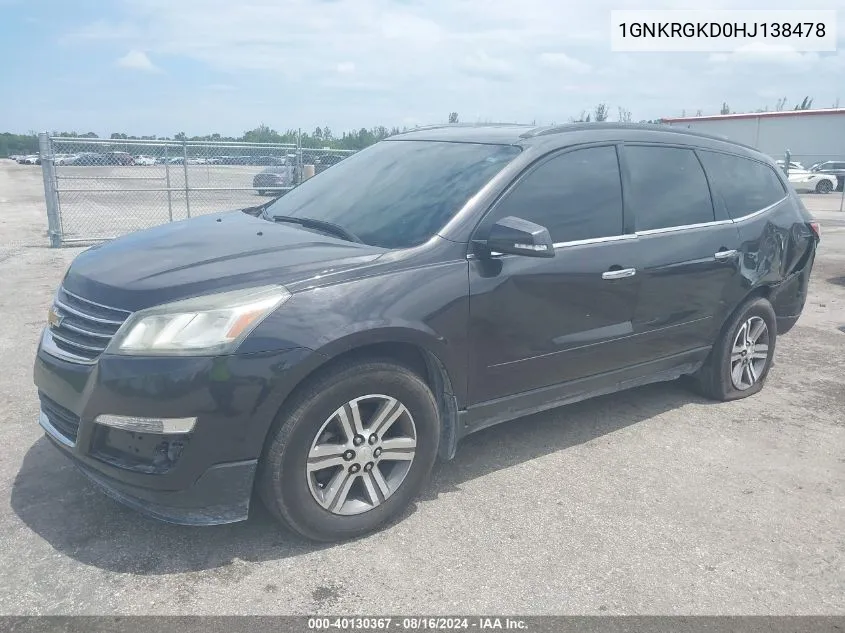 2017 Chevrolet Traverse 1Lt VIN: 1GNKRGKD0HJ138478 Lot: 40130367