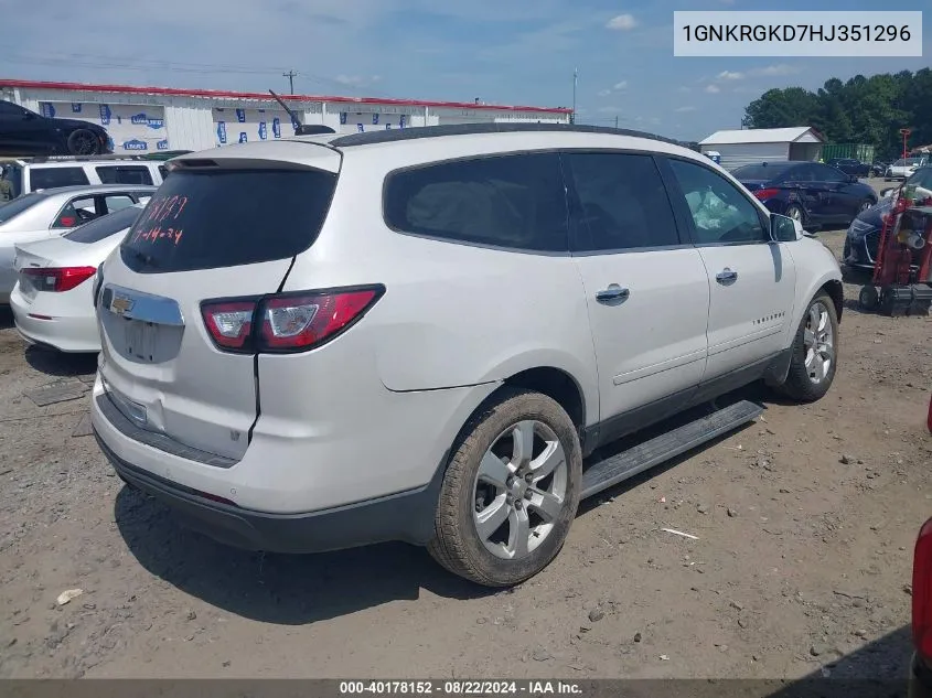 2017 Chevrolet Traverse 1Lt VIN: 1GNKRGKD7HJ351296 Lot: 40178152