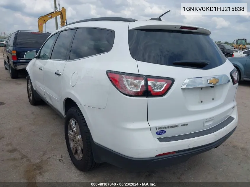 1GNKVGKD1HJ215838 2017 Chevrolet Traverse 1Lt