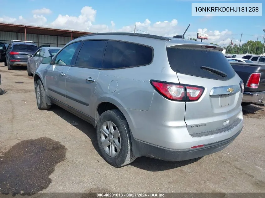 2017 Chevrolet Traverse Ls VIN: 1GNKRFKD0HJ181258 Lot: 40201013