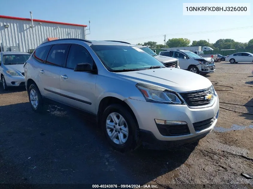 2017 Chevrolet Traverse Ls VIN: 1GNKRFKD8HJ326000 Lot: 40243876