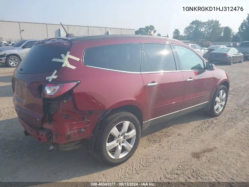 2017 Chevrolet Traverse Lt VIN: 1GNKRGKD1HJ312476 Lot: 40343377