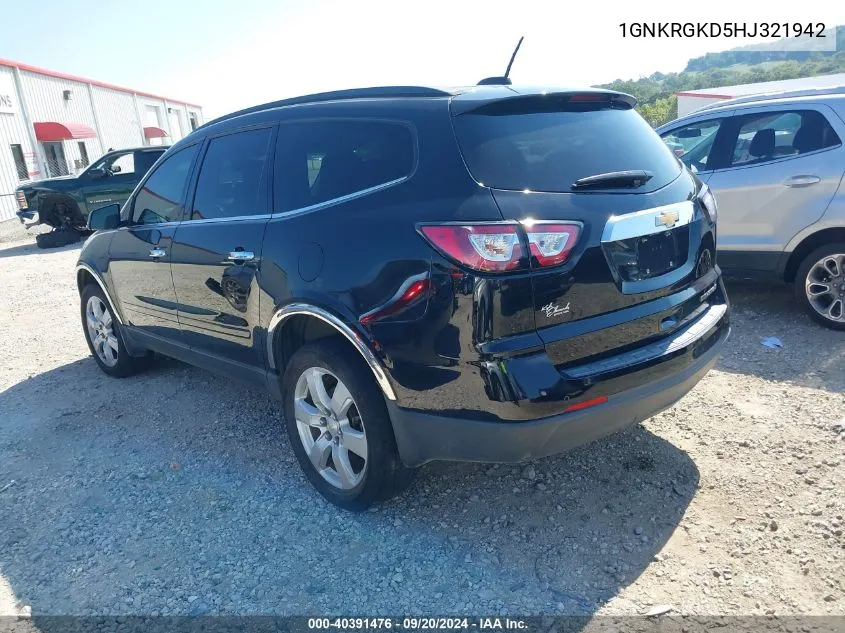 2017 Chevrolet Traverse 1Lt VIN: 1GNKRGKD5HJ321942 Lot: 40391476