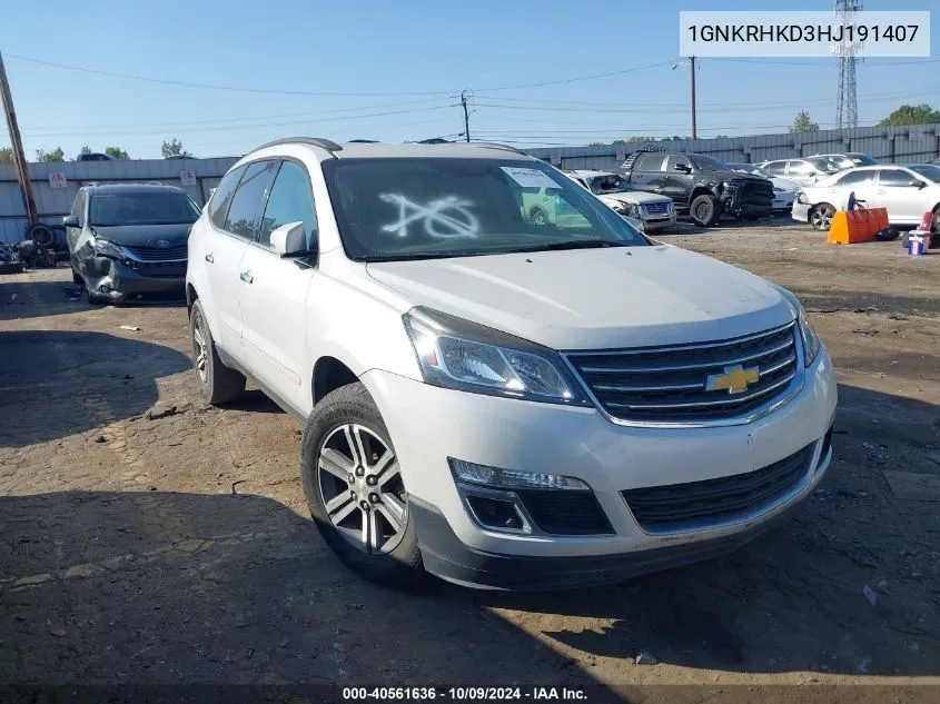 2017 Chevrolet Traverse Lt VIN: 1GNKRHKD3HJ191407 Lot: 40561636