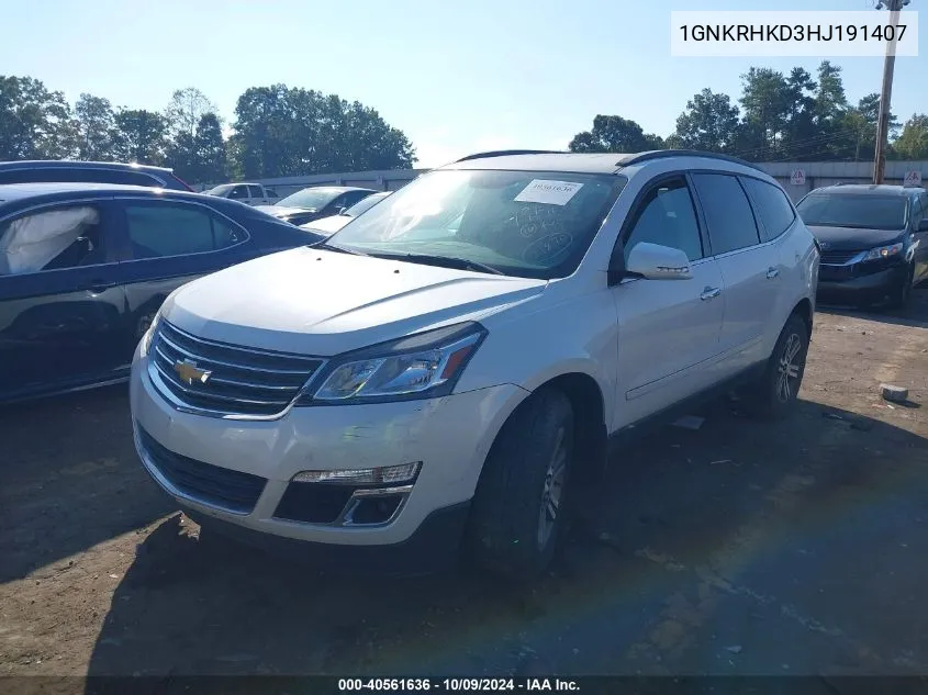 2017 Chevrolet Traverse Lt VIN: 1GNKRHKD3HJ191407 Lot: 40561636