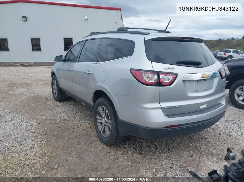 2017 Chevrolet Traverse 1Lt VIN: 1GNKRGKD0HJ343122 Lot: 40783280