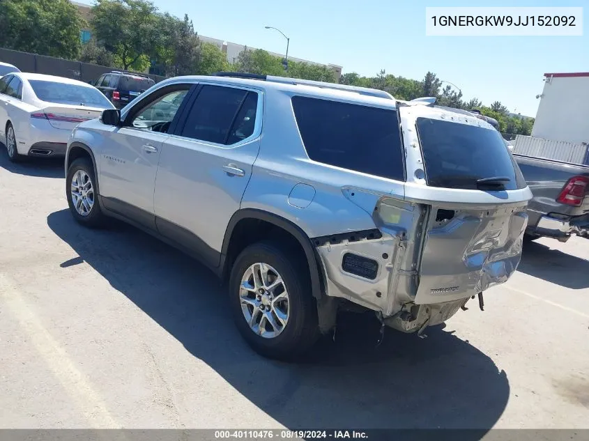 1GNERGKW9JJ152092 2018 Chevrolet Traverse 1Lt