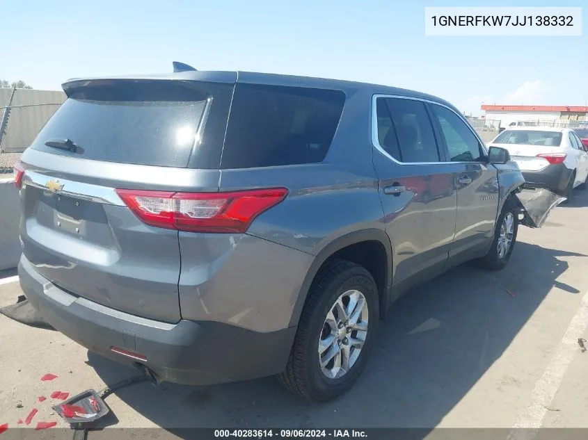 2018 Chevrolet Traverse Ls VIN: 1GNERFKW7JJ138332 Lot: 40283614