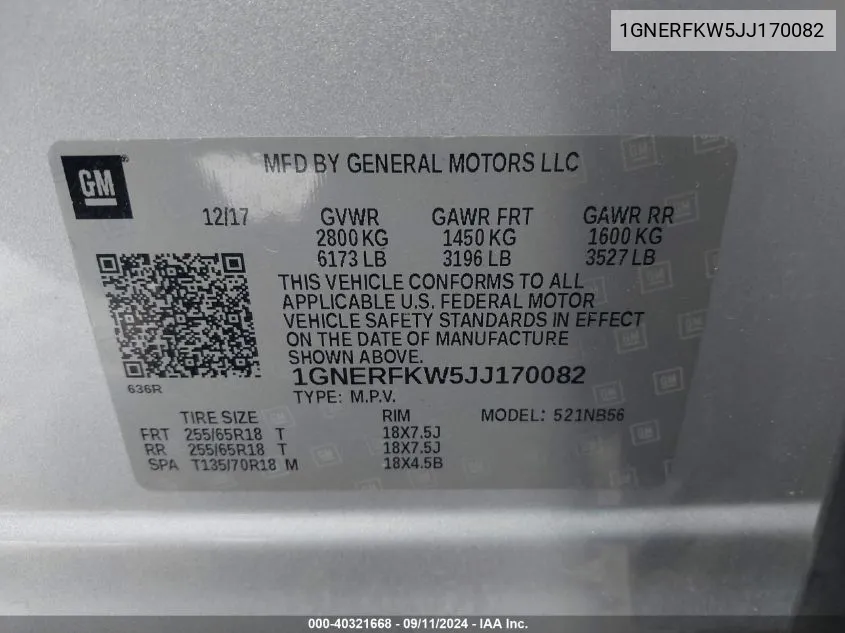 1GNERFKW5JJ170082 2018 Chevrolet Traverse Ls