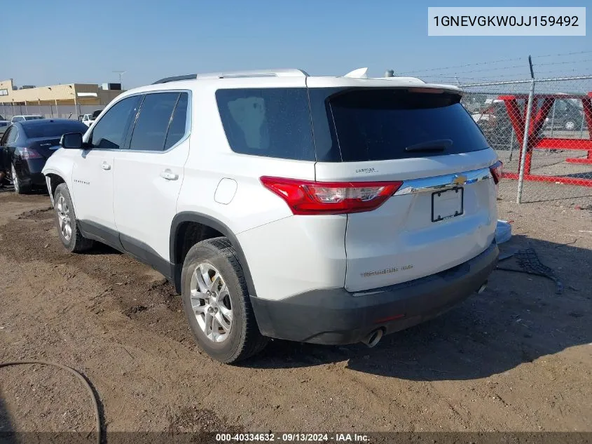 2018 Chevrolet Traverse Lt VIN: 1GNEVGKW0JJ159492 Lot: 40334632