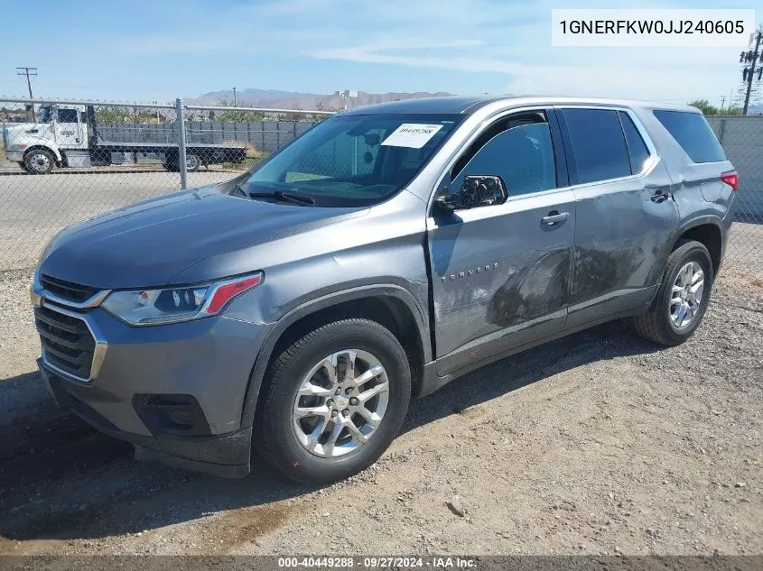 2018 Chevrolet Traverse Ls VIN: 1GNERFKW0JJ240605 Lot: 40449288