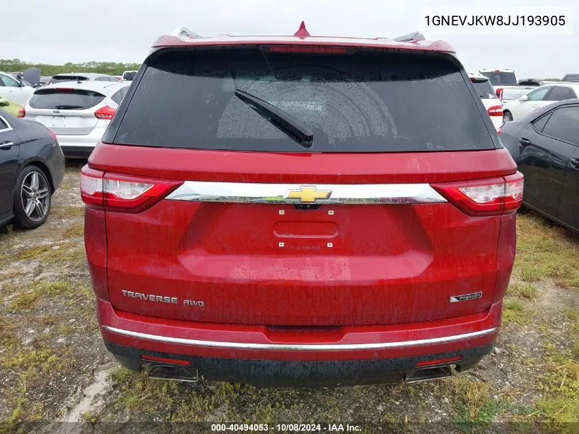 2018 Chevrolet Traverse Premier VIN: 1GNEVJKW8JJ193905 Lot: 40494053