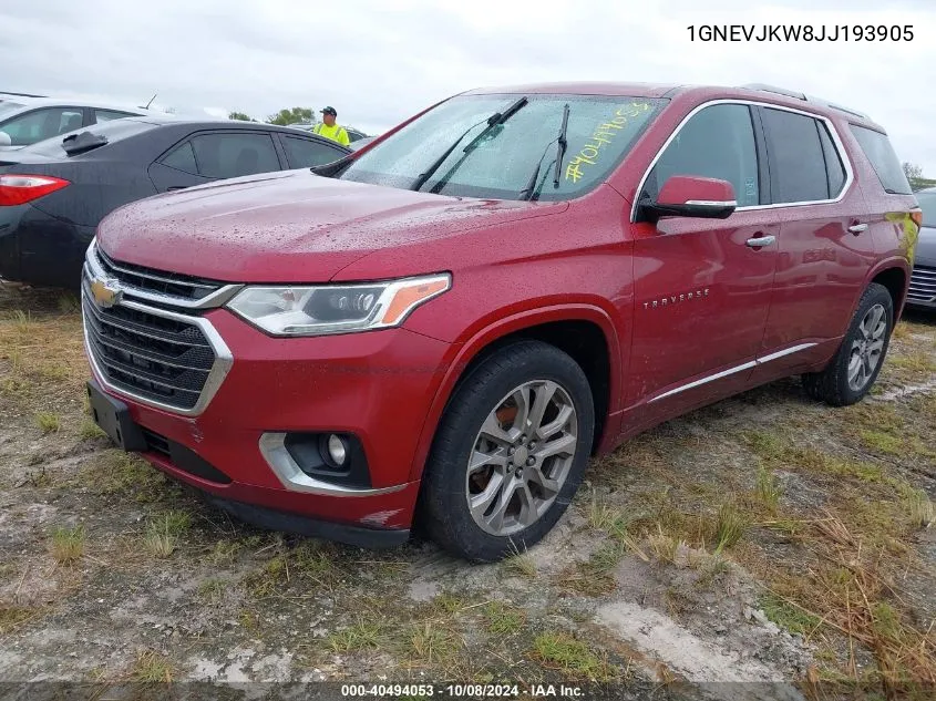 2018 Chevrolet Traverse Premier VIN: 1GNEVJKW8JJ193905 Lot: 40494053