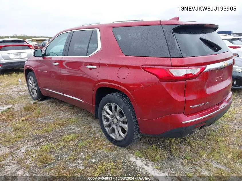 2018 Chevrolet Traverse Premier VIN: 1GNEVJKW8JJ193905 Lot: 40494053