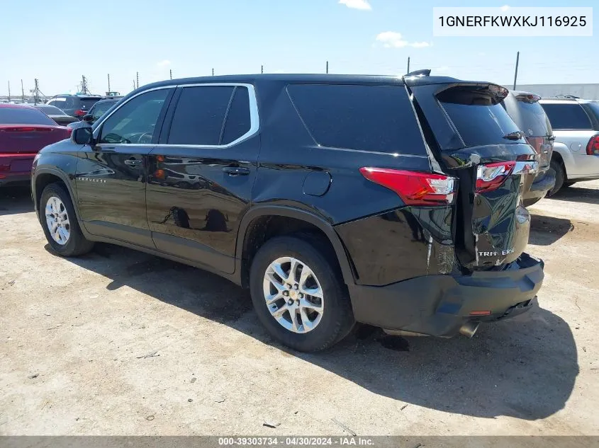 2019 Chevrolet Traverse Ls VIN: 1GNERFKWXKJ116925 Lot: 39303734